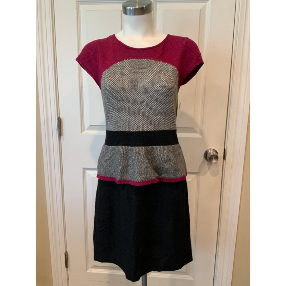 Sparrow Pink, Black & White Serena Peplum Sweater Dress, Size Medium